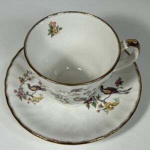 CROWN STAFFORDSHIRE BLUE BOW F4547 Cup and Saucer Hand Painted Ribbons Roses